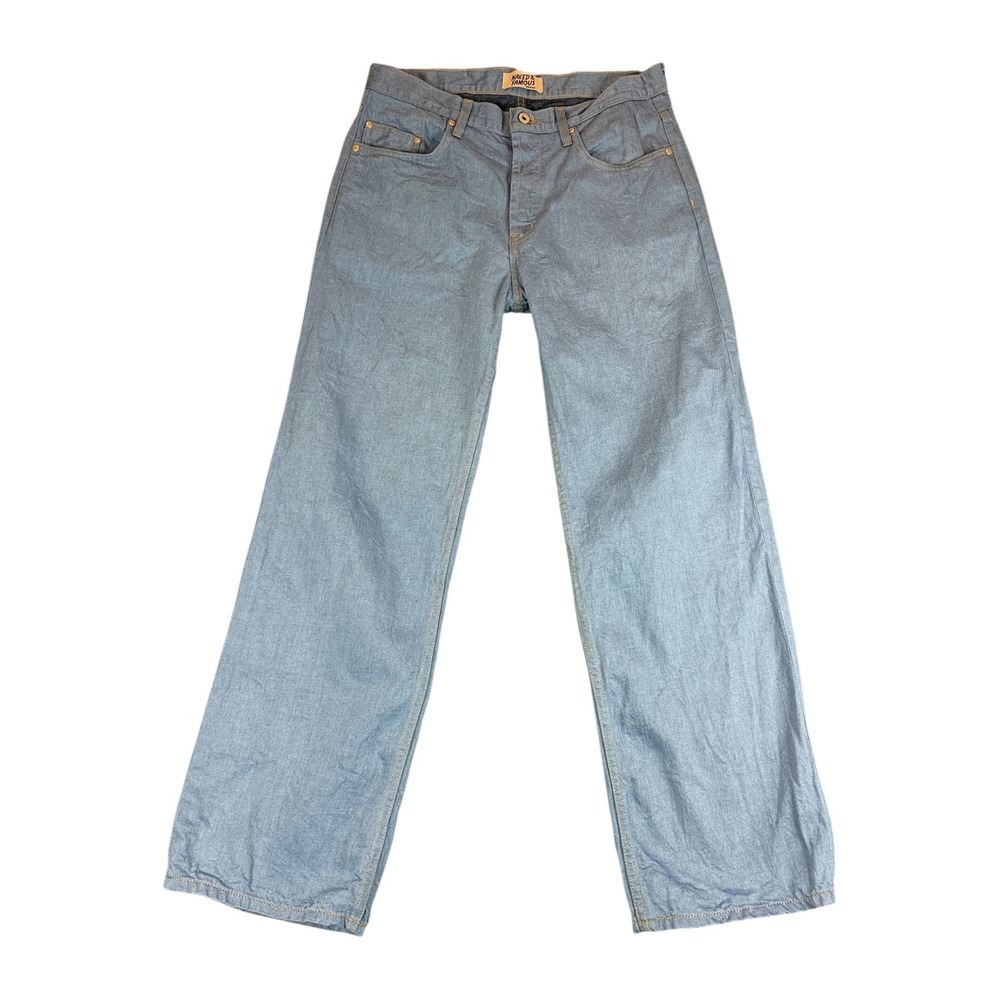 Naked & Famous Strong Guy Mens 34 Pale Indigo Night Sky Selvedge Wide Leg Jeans